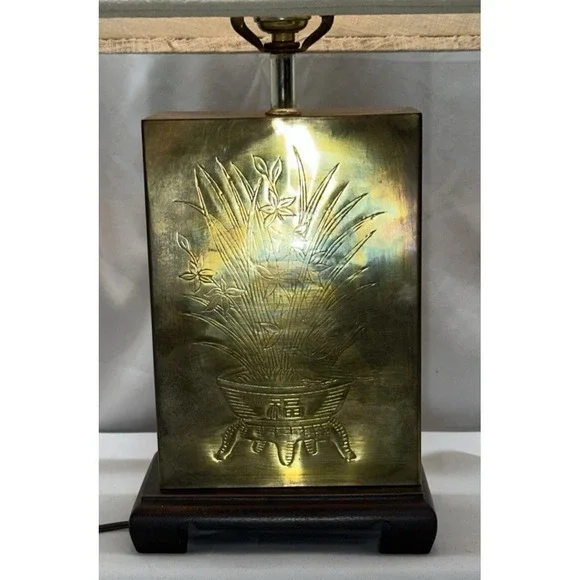 Murray Feiss Brass Etched Asian Style Table Lamp- Tested & Working